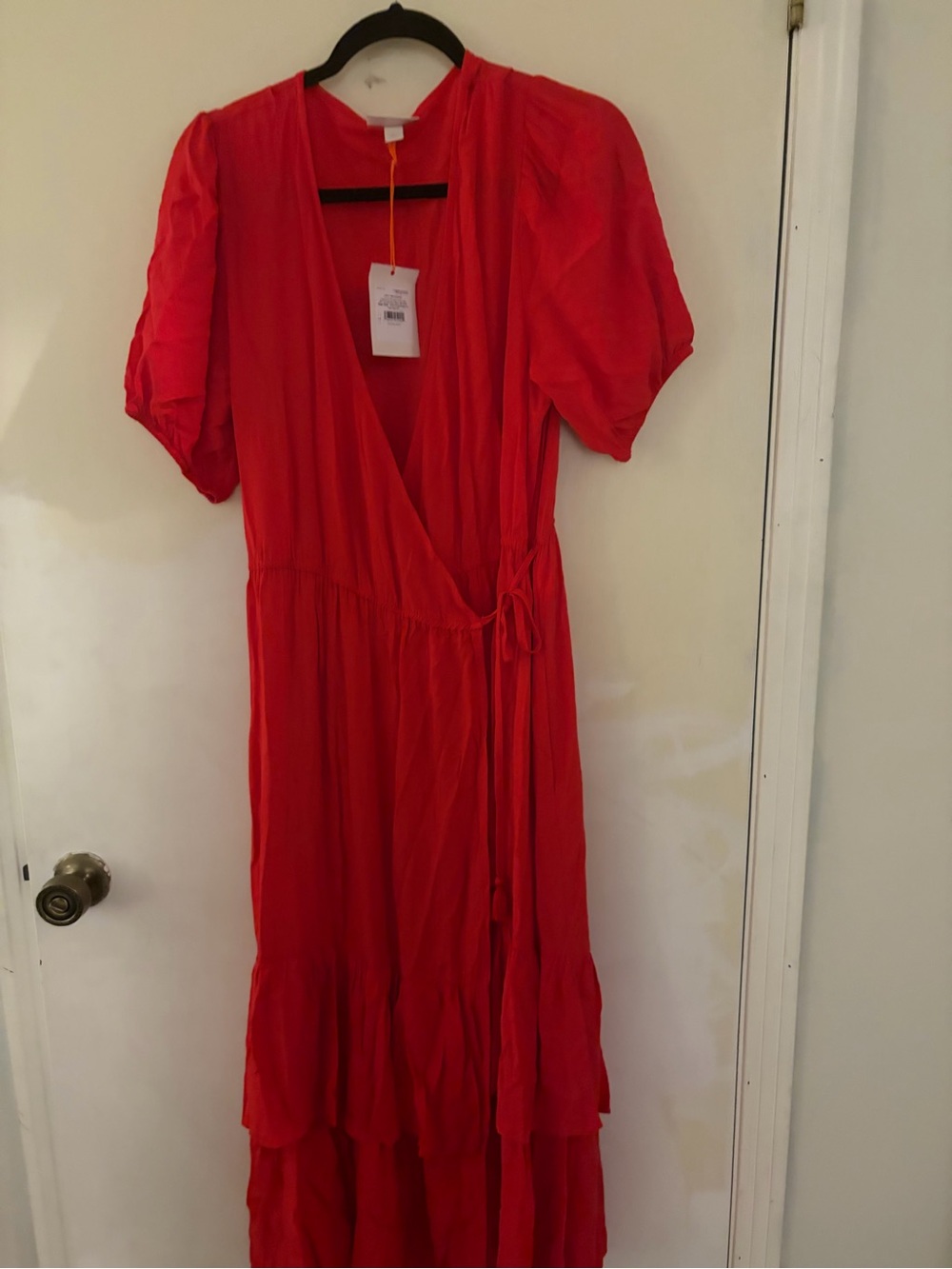 Knox Rose Red Wrap Maxi Dress with Puff Sleeves